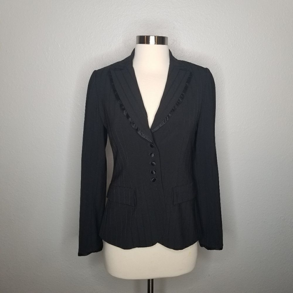 Rebecca Taylor Black Striped Wool Blend‎ Blazer 2